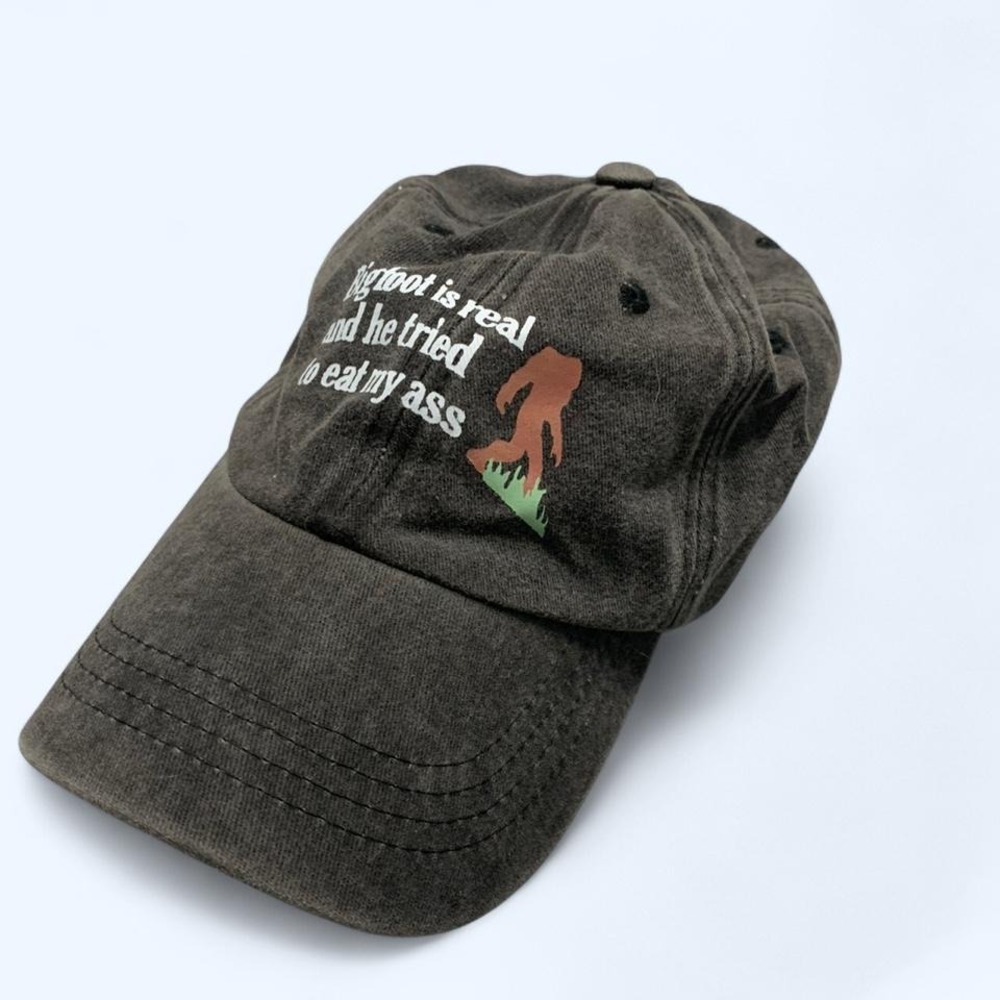Distressed Gray "Bigfoot is Real" Funny Dad Hat - Sasquatch Meme Cap
